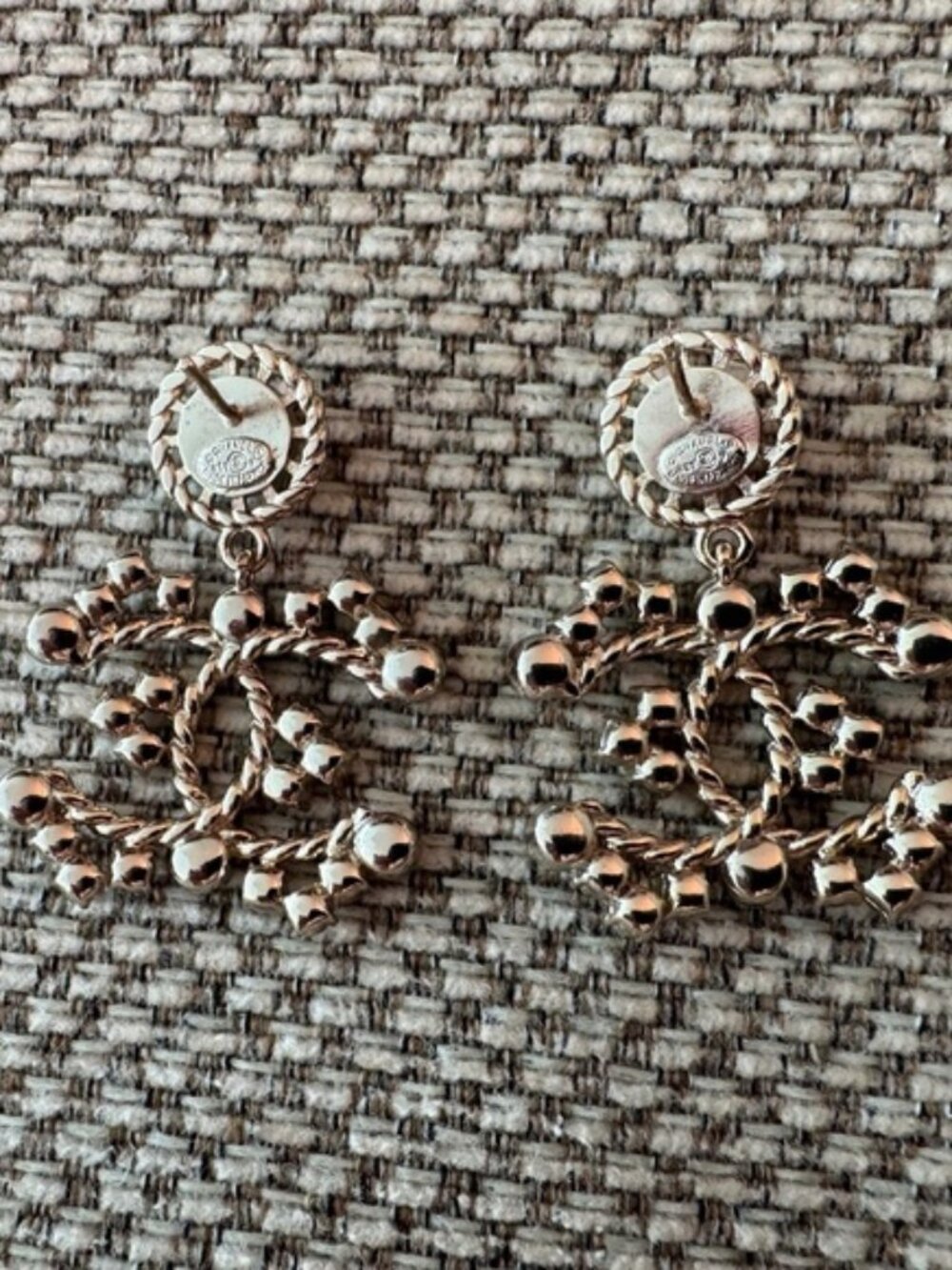 Limited Edition Chanel Classic CC Crystal Logo Tree & Pearl Drop Gold Earrings